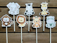 Set of 12 - SAFARI ANIMAL CUPCAKE Toppers - Jungle Animal Cupcake Toppers - Zoo Animal Cupcake Toppers - Safari Animal Cupcake Toppers