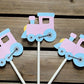 Train Cupcake Toppers, Train Birthday Party Cupcake Toppers - Girl Train Cupcake Toppers - Pink and Blue Train