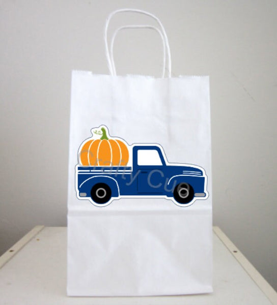 PUMPKIN TRUCK BAGS - Pumpkin Truck Goody Bags Pumpkin Favor Bags Pumpkin Gift Bags Little Pumpkin Birthday Little Pumpkin Party Blue Truck