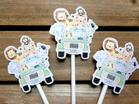 Set of 12 - SAFARI ANIMAL CUPCAKE Toppers - Jungle Animal Cupcake Toppers - Zoo Animal Cupcake Toppers - Safari Animal Cupcake Toppers