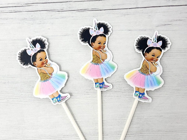 Princess Baby Shower Cupcake Toppers - Princess Cupcake Toppers, Pink Gold Cupcake Toppers, Ballerina Cupcake Toppers, Unicorn Princess