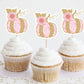 PINK AND GOLD Pumpkin Cupcake Toppers - Little Pumpkin Cupcake Toppers Fall Party Decorations Fall Baby Shower Decorations Pink Pumpkin Fall