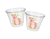 PINK AND GOLD Pumpkin Cupcake Toppers - Little Pumpkin Cupcake Toppers Fall Party Decorations Fall Baby Shower Decorations Pink Pumpkin Fall