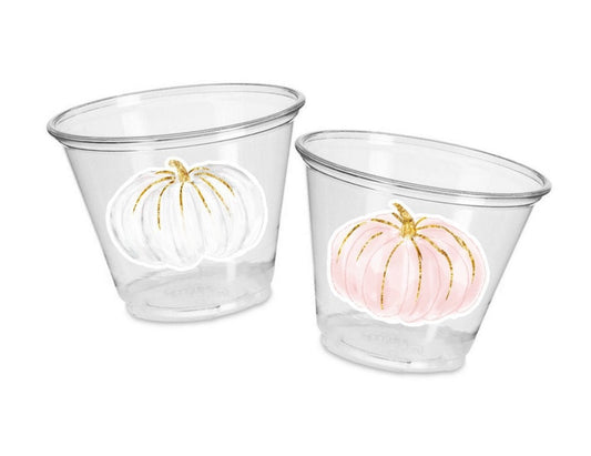 PINK PUMPKIN PARTY Cups - Pink Pumpkin Party Pink and Gold Pumpkin Cups Little Pumpkin Fall Baby Shower Pink Pumpkin Little Pumpkin Cups