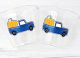 BLUE PUMPKIN TRUCK Cups - Fall Party Cups Truck Birthday Pumpkin Cups Little Pumpkin 1st Birthday Pumpkin Truck Birthday Decoration Fall Cup