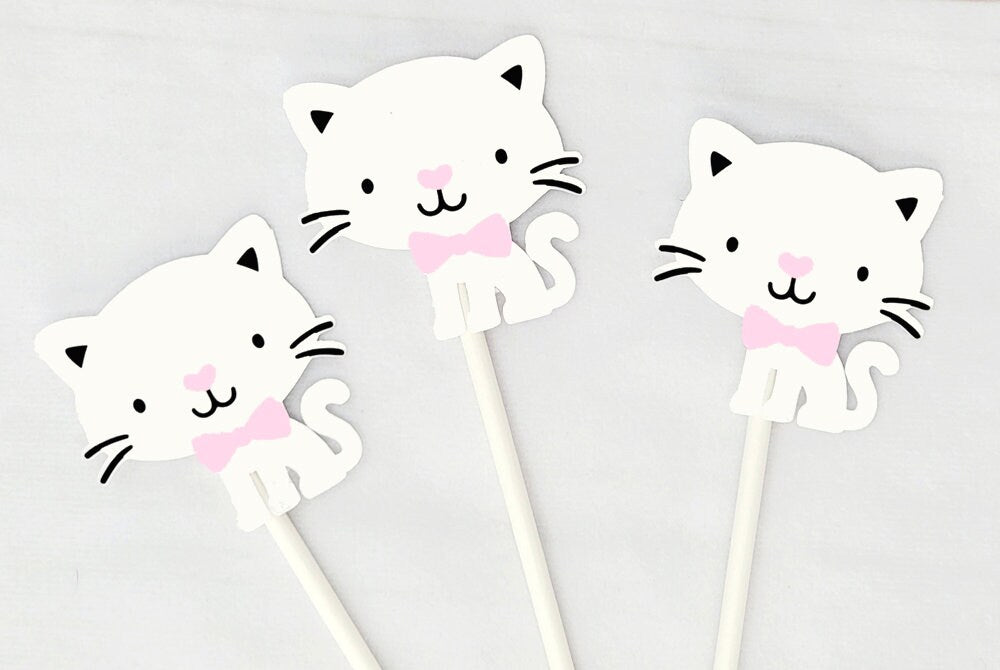 Cat Cupcake Toppers, Kitty Cat Cupcake Toppers, White Cat Cupcake Toppers