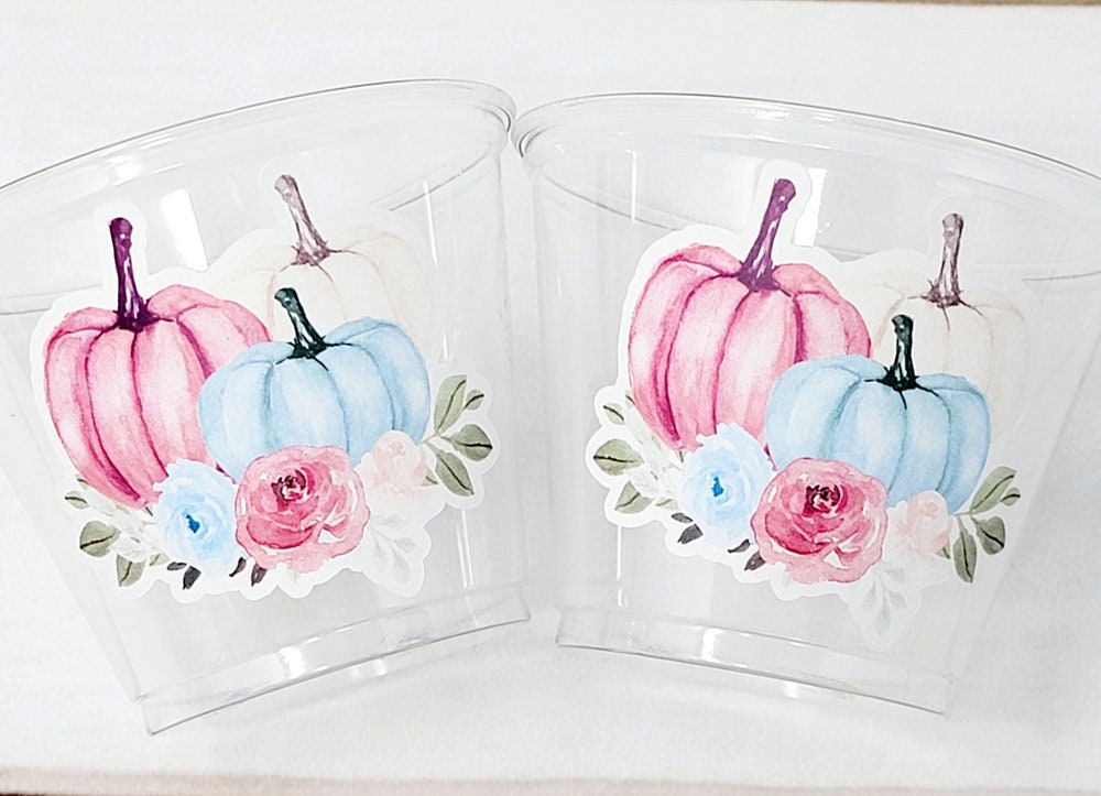 GENDER REVEAL PUMPKIN Party Cups Gender Reveal Baby Shower He or She Cup Pink and Blue Gender Reveal Decoration Little Pumpkin Gender Reveal