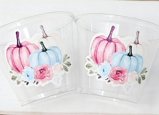 GENDER REVEAL PUMPKIN Party Cups Gender Reveal Baby Shower He or She Cup Pink and Blue Gender Reveal Decoration Little Pumpkin Gender Reveal