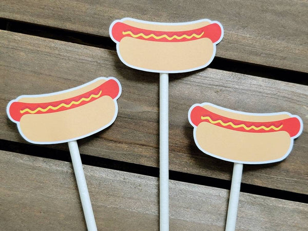 Hot Dog Cupcake Toppers, Hot Dog Decorations, Hot Dog Birthday Party
