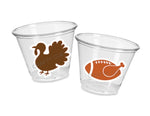 THANKSGIVING PARTY CUPS - Fall Party Cups Turkey Party Cups Little Turkey Turkey Cups Thanksgiving Cups Thanksgiving Football Turkey Cups