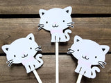 Cat Cupcake Toppers, Kitty Cat Cupcake Toppers, White Cat Cupcake Toppers