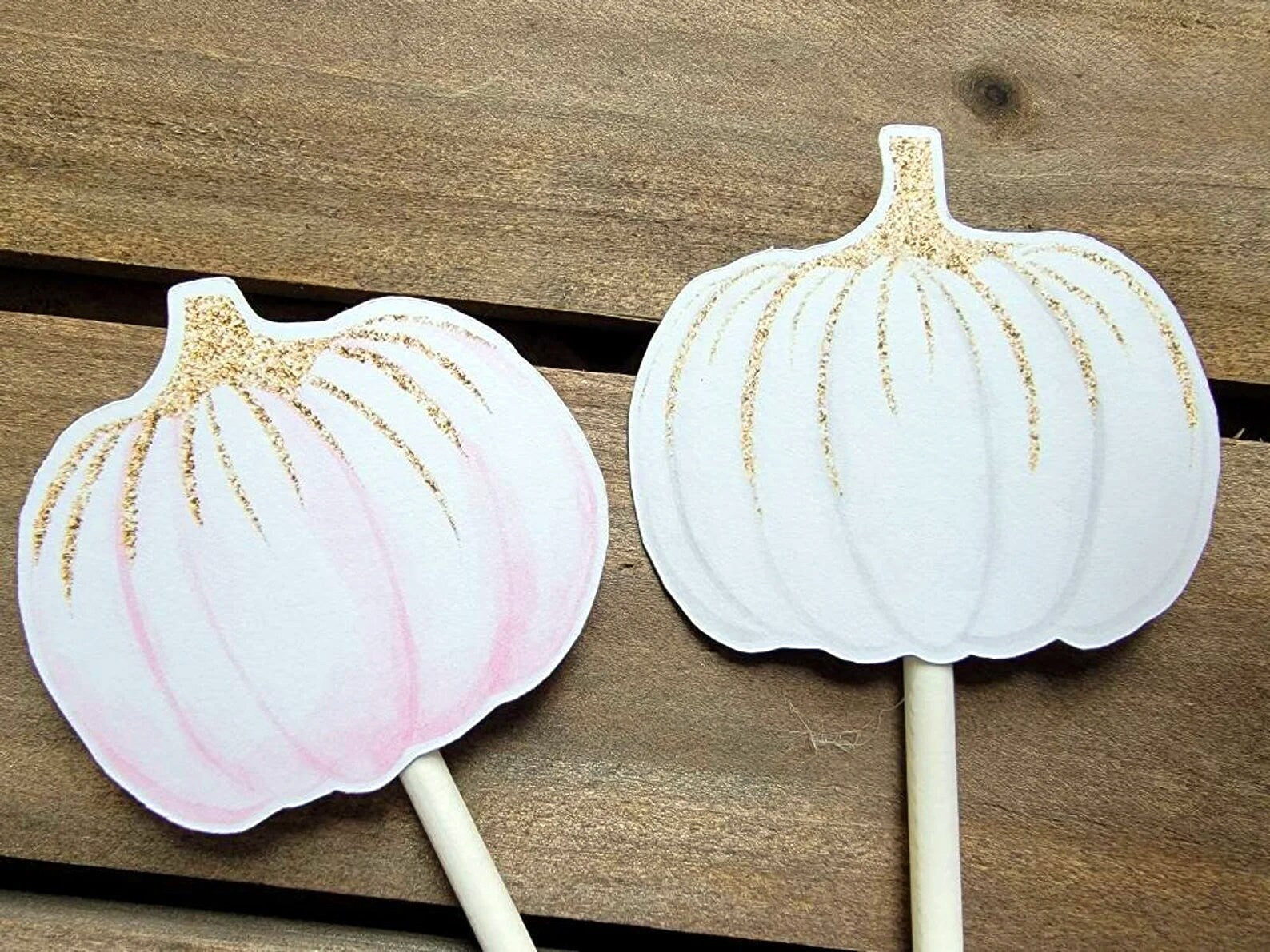 LITTLE PUMPKIN CUPCAKE Toppers - Pumpkin Cupcake Toppers Pumpkin Cake Toppers, Little Pumpkin Birthday, Pumpkin Party, Pink and Gold Pumpkin