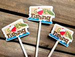 Gone Fishing Cupcake Toppers, Fisherman Cupcake Topper, Fishing Birthday, Fishing Party, Fishing Cake Toppers, Fishing Bobber Cupcake Topper