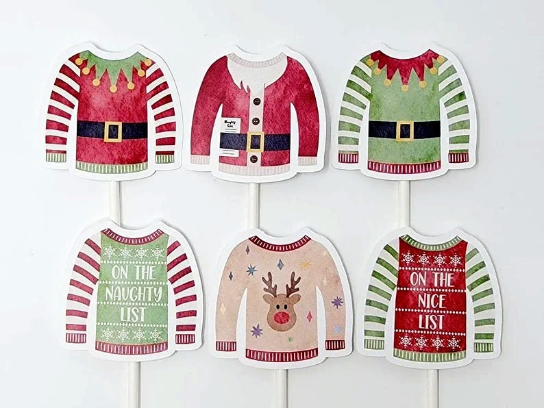 Ugly Sweater Cupcake Toppers Ugly Sweater Party Cupcake Toppers, Ugly Sweater Party Ugly Christmas Sweater Party Decorations Tacky Sweater