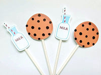 Milk and Cookies Cupcake Toppers, Milk and Cookies Cupcake Picks, Milk and Cookies Cake Toppers