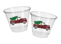 CHRISTMAS PARTY CUPS - Plaid Truck Party Cups Christmas Decorations Christmas Party Supplies Christmas Party Favors, Gifts Christmas Cups