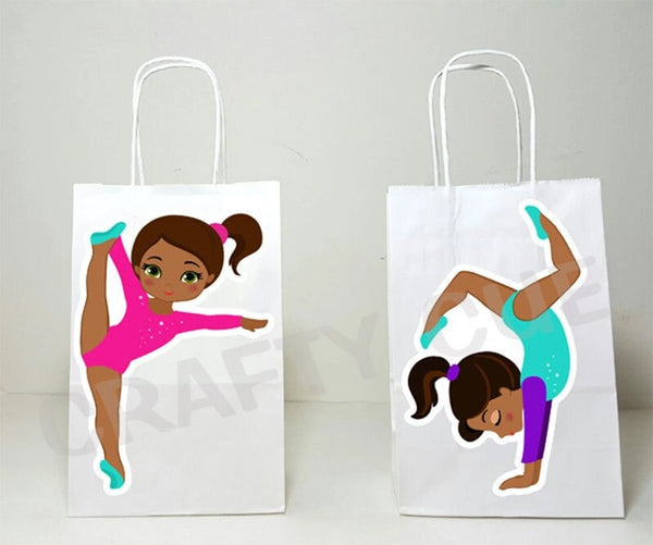 Gymnastics Goody Bags, Gymnastics Favor Bags, Gymnastics Handstand - African American Gymnasts, (3917340A / 10416141A)