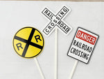 Railroad Sign Cupcake Toppers, Train Cupcake Toppers, Train Birthday Party Cupcake Toppers