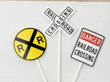 Railroad Sign Cupcake Toppers, Train Cupcake Toppers, Train Birthday Party Cupcake Toppers