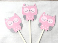 Owl Cupcake Toppers - Pink and Grey Owl Cupcake Toppers - 8516928A