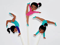 Gymnastics Cupcake Toppers, Gymnast Cupcake Toppers, Girl Gymnasts, African American Gymnasts