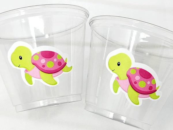 TURTLE PARTY CUPS - Pink Turtle Cups Turtle Decorations Turtle Birthday Turtle Party Turtle Party Favors Turtle Baby Shower Pink Turtle
