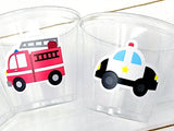 EMERGENCY VEHICLES PARTY Cups - Emergency Vehicles Birthday Party Decorations Firetruck Party Cups Ambulance Party Cups Police Party Cups