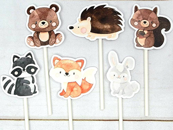 Woodland Animal Cupcake Toppers, Woodland Cupcake Toppers, Forest Animals, Bear, Squirrel, Fox, Raccoon, Porcupine, Deer, Woodland Cupcake