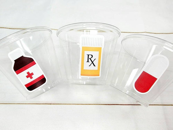 MEDICINE PARTY CUPS - Pharmacy Party Cups Pill Party Cups Doctor Party Cups Nurse Party Cups Nursing Decorations Medical School Graduation