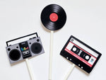80's Cupcake Toppers - Cassette Tape Cupcake Toppers - Record Cupcake Toppers - Boom Box Cupcake Toppers - 80's Birthday Party 22920927A