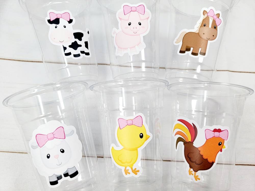 GIRL FARM PARTY Cups - Girl Farm Cups Farm Animal Cups Farm First Birthday Farm Baby Shower Barnyard Party Farm Birthday Decorations Farm