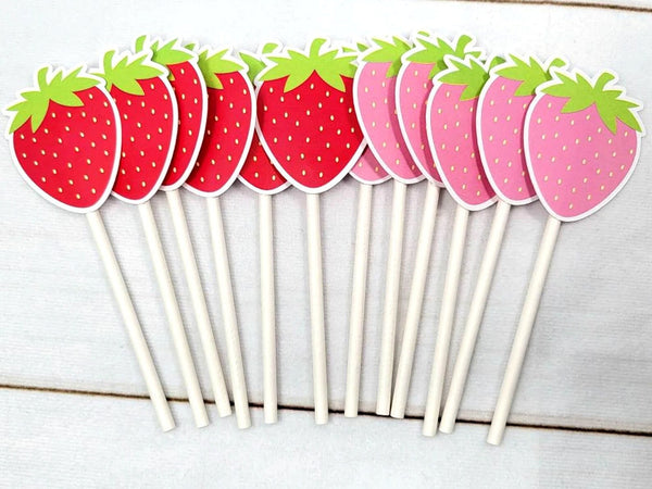 Strawberry Cupcake Toppers - Strawberry Birthday Strawberry Party Strawberry Decorations Strawberry Cake Picks Strawberry First Birthday 1st