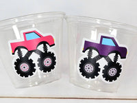 MONSTER TRUCK PARTY Cups - Pink Monster Truck Cups Monster Truck Birthday Monster Truck Party Monster Truck Party Favors Girl Monster Truck