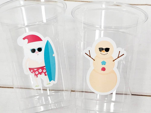 Christmas Party Cups Beach Summer Santa Hot Christmas Tropical Santa Beach Cups Party Cups Party Favors Summer Party Cups Christmas Party