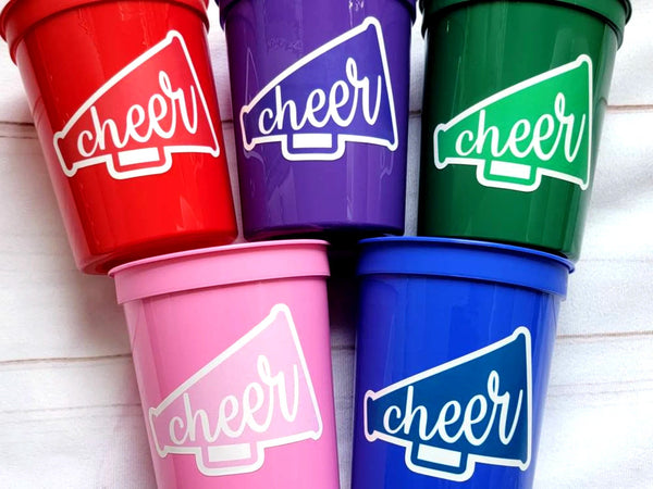 CHEERLEADING PARTY CUPS - Cheer Party Cups Cheerleader Party Cups Cheer Birthday Party Cheer Party Favors Cheer Baby Shower Cups Cheer Squad