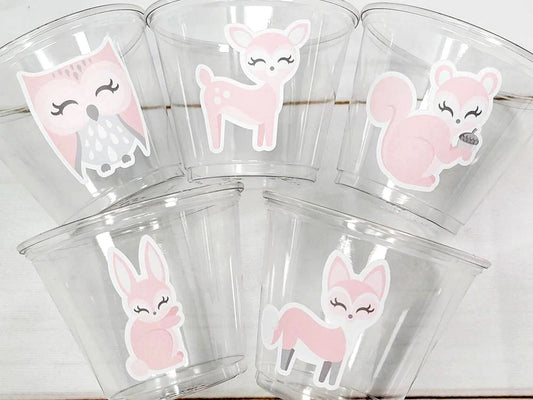 GIRL WOODLAND PARTY Cups- Woodland Cups Woodland Animals Woodland Decorations Woodland Birthday Woodland Baby Shower Woodland Birthday Party