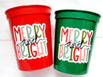 CHRISTMAS PARTY CUPS - Reusable 16oz Party Cups Christmas Party Favors Christmas Gifts Merry Cups and Bright Teachers Gift Gift for Teacher