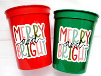 CHRISTMAS PARTY CUPS - Reusable 16oz Party Cups Christmas Party Favors Christmas Gifts Merry Cups and Bright Teachers Gift Gift for Teacher