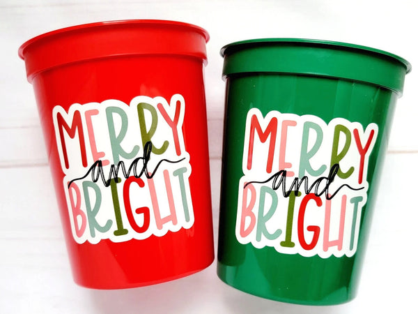 CHRISTMAS PARTY CUPS - Reusable 16oz Party Cups Christmas Party Favors Christmas Gifts Merry Cups and Bright Teachers Gift Gift for Teacher