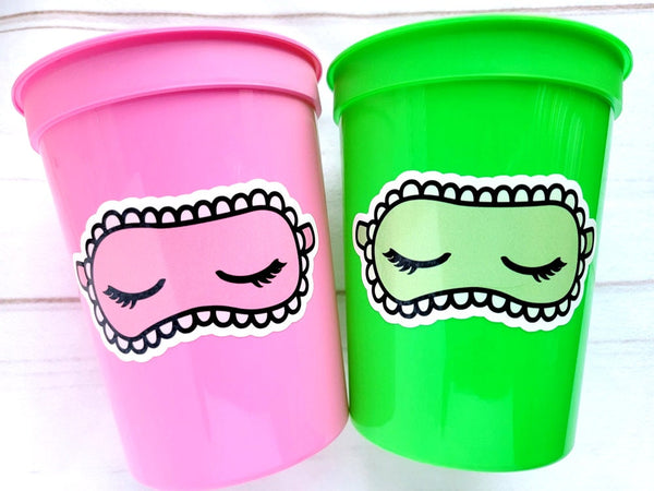SLUMBER PARTY CUPS - Sleepover party cups Pajama Party Cups Sleeping Mask Cups Slumber Party Favors Sleepover Decorations Party Supplies