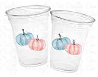 GENDER REVEAL PUMPKIN Party Cups Gender Reveal Baby Shower He or She Cup Pink and Blue Gender Reveal Decoration Little Pumpkin Gender Reveal