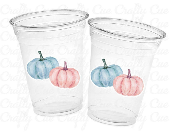GENDER REVEAL PUMPKIN Party Cups Gender Reveal Baby Shower He or She Cup Pink and Blue Gender Reveal Decoration Little Pumpkin Gender Reveal