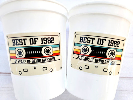 40th PARTY CUPS - Best of 1982 40th Birthday Party 40th Birthday Favors 40th Party Cups 40th Party Decorations 1982 Birthday Party Cups 80s