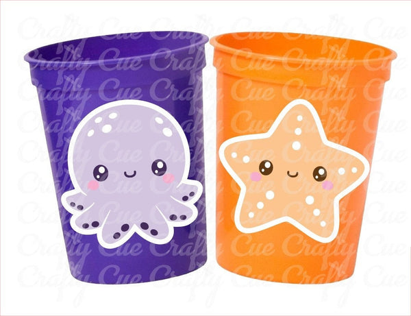 UNDER THE SEA Party Cups Reusable Under the Sea Birthday Under the Sea Party Octopus Cups Starfish Cups Ocean Birthday Ocean Baby Shower