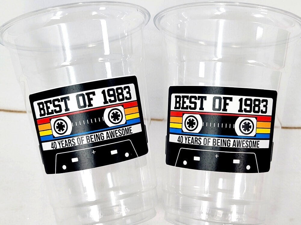 Disposable 40th Birthday Party cups, 40th Birthday Cassette Tape Party, Best of 1983 Birthday, 40th Birthday Party, Vintage 40th Birthday