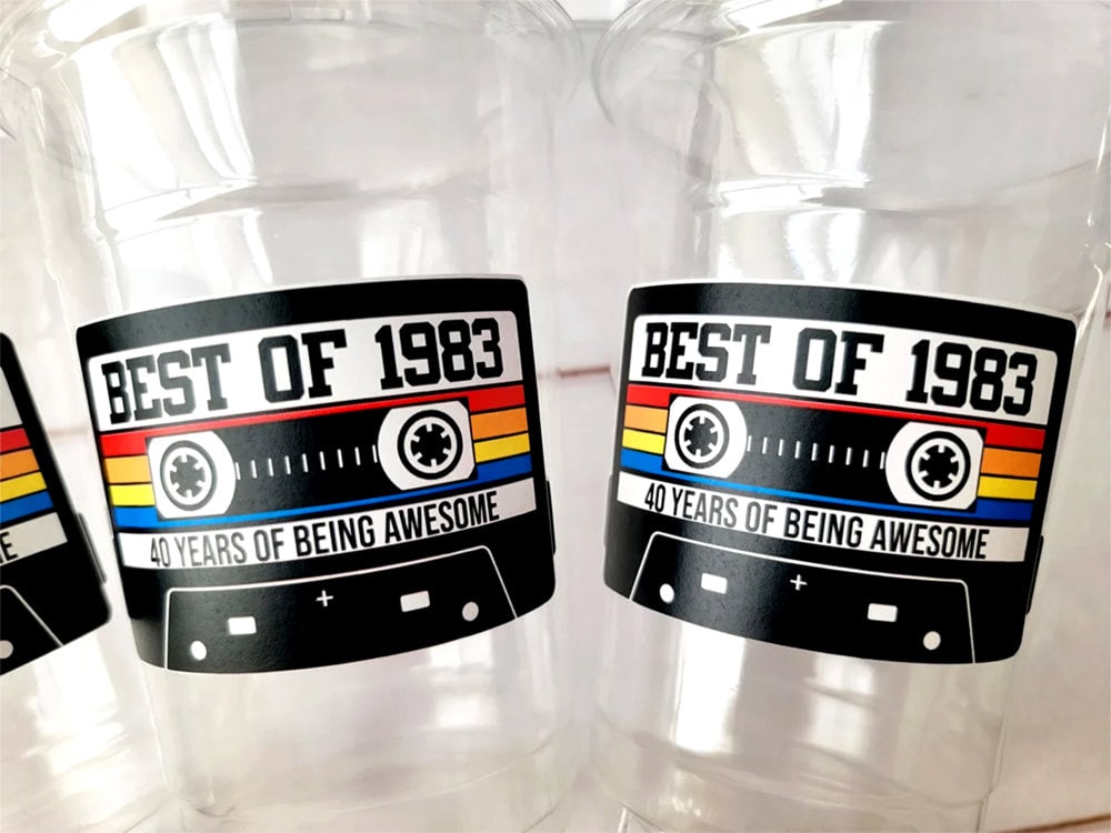 Disposable 40th Birthday Party cups, 40th Birthday Cassette Tape Party, Best of 1983 Birthday, 40th Birthday Party, Vintage 40th Birthday