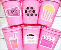 MOVIE PARTY CUPS - Popcorn Birthday Party Cups Movie Party Favors Popcorn Party favors Movie party Supplies Cinema Pink Popcorn Movie Cups