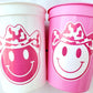 COWGIRL SMILEY FACE Cups Cowgirl Cups Cowgirl Party Favor Cowgirl Bachelorette Party Cowgirl Birthday Rodeo Party Cow Print Hat Cups Disco