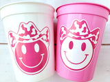 COWGIRL SMILEY FACE Cups Cowgirl Cups Cowgirl Party Favor Cowgirl Bachelorette Party Cowgirl Birthday Rodeo Party Cow Print Hat Cups Disco