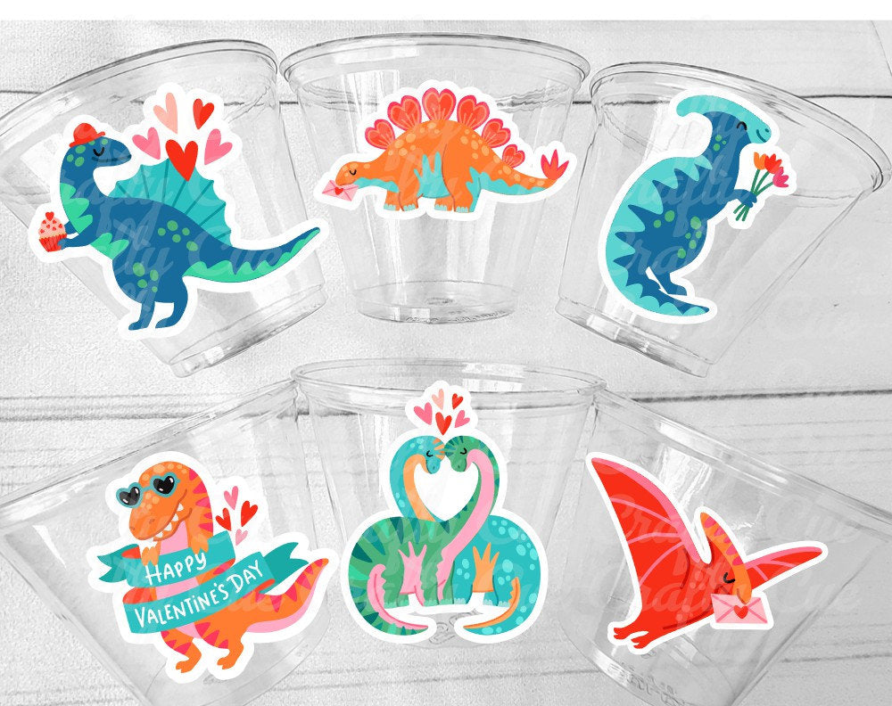 Dinosaur Valentine's Cups - Disposable Valentine’s Party Cups Classroom Party Cups Class Cups Valentines Day Favors Dinosaur Valentines Cups